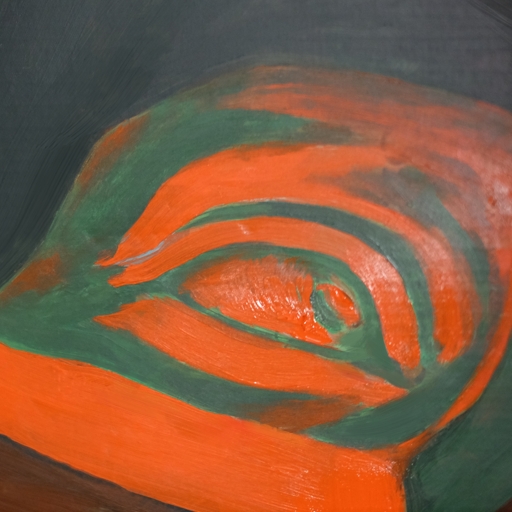 Still life under single-source light with coloured shadows, in the studio beside its setup.